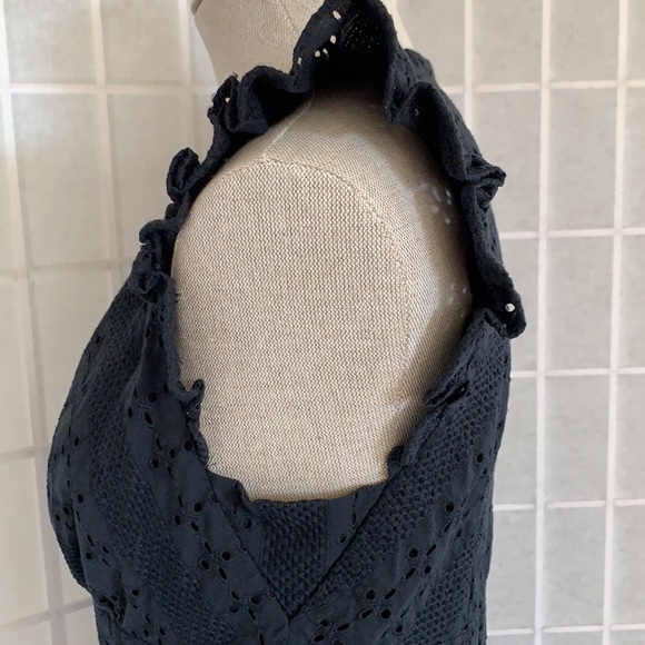 J Crew Black Cotton Eyelet Button Midi Dress Sz 10 - Picture 7 of 15